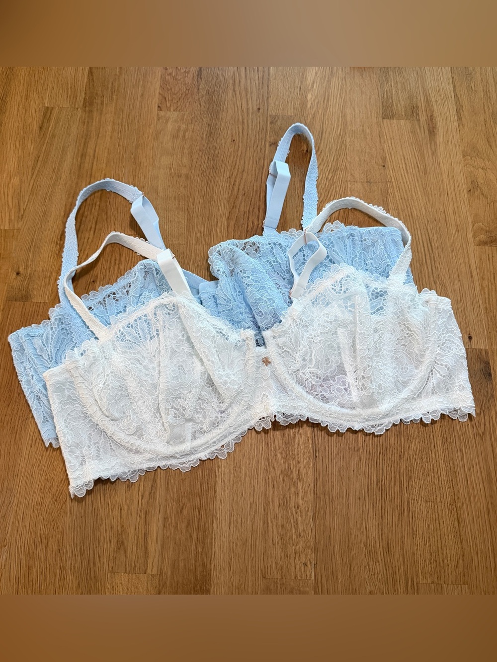 Savage X Fenty 46DD White Sky Blue Lace Bras Lot of 2